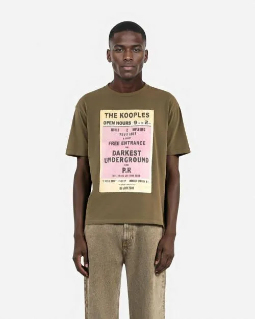 Men Tshirts The Kooples Khaki Screen Print TShirt Olive Kaki