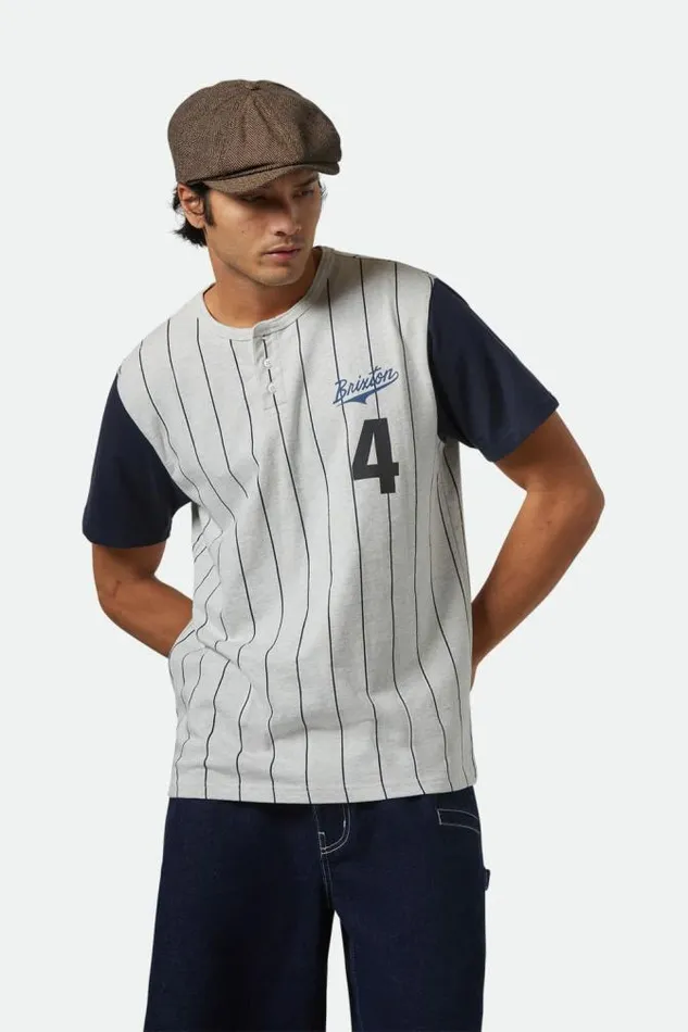 Men The League Baseball TShirt Heather Grey Ashwashed Navy Brixton TShirts