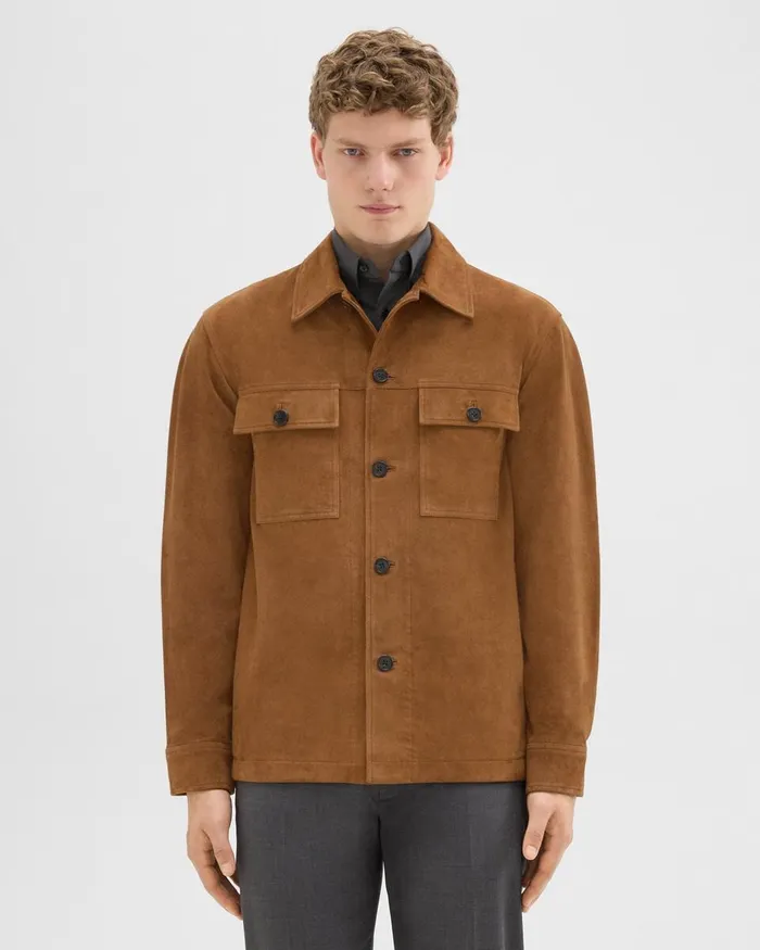 Men Theory Outerwear Closson Military Jacket In Suede Teak