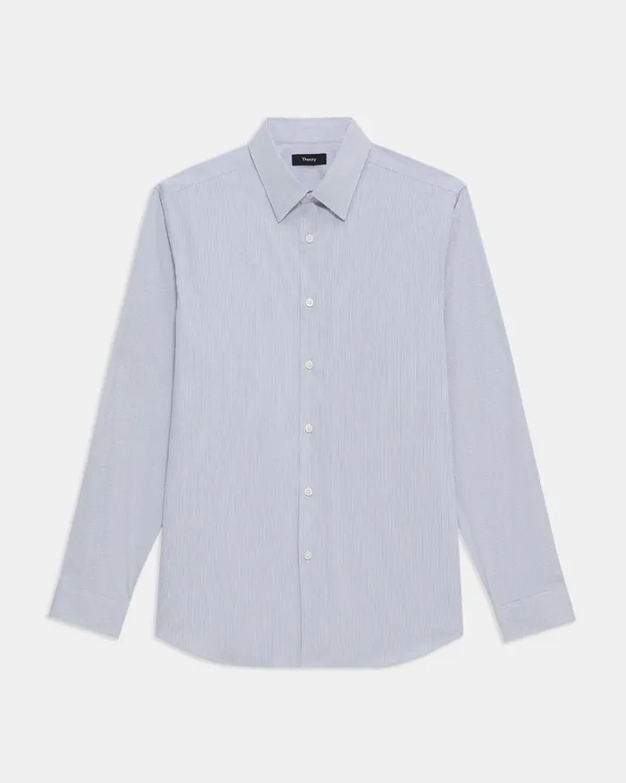 Men Theory Shirts Irving Shirt In Striped Cotton Blend Whiteolympic