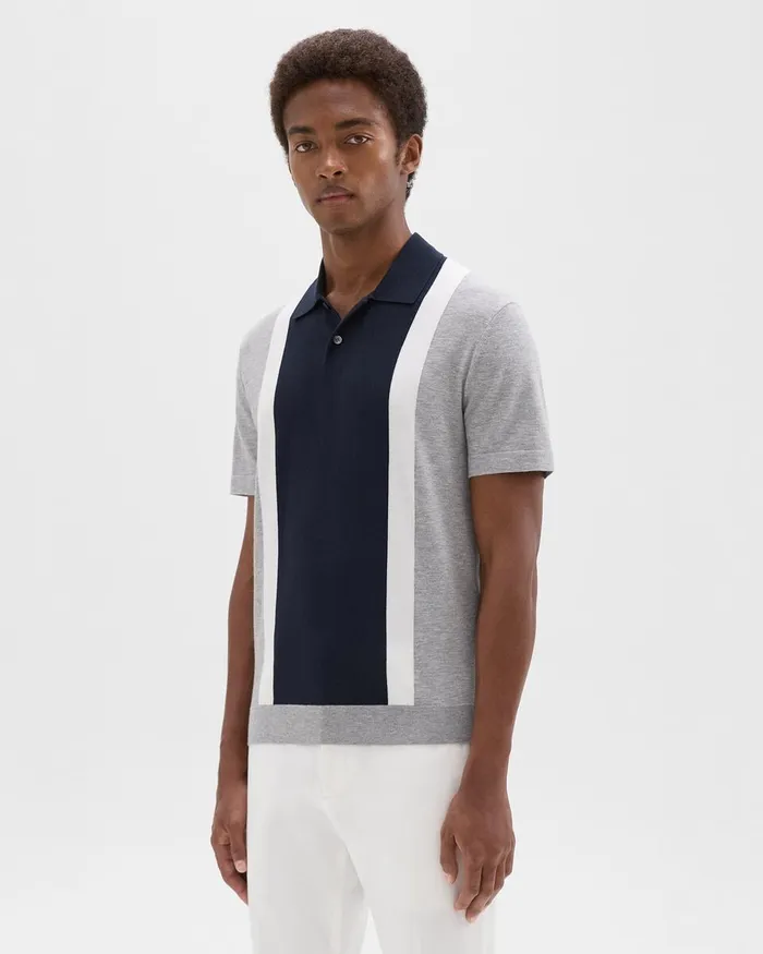 Men Theory Sweaters Cardigans Colorblock Polo Shirt In Light Bilen Light Grey Heather Multi