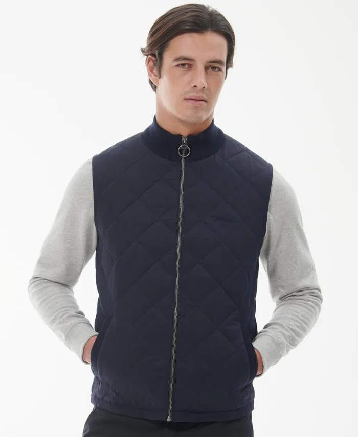 Men Vests Barbour Essential Box Quilt Gilet Charcoal Marl