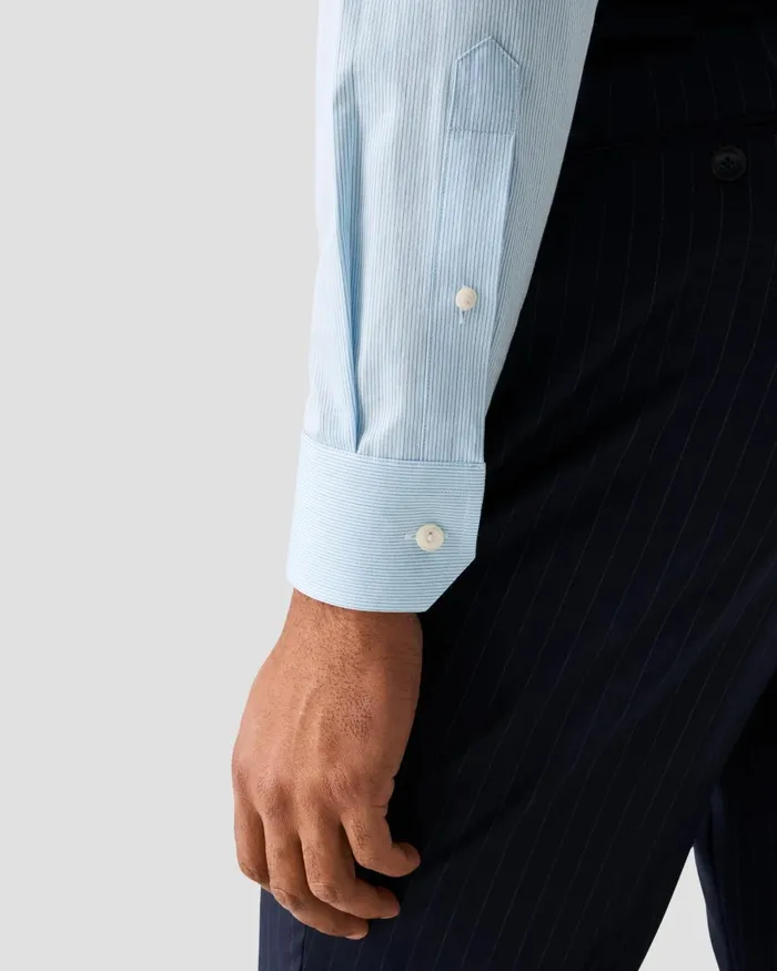 Men White Collar Fine Striped Shirt Blue Eton Dress Shirts Men White Collar Fine Striped Shirt Blue Eton Dress Shirts