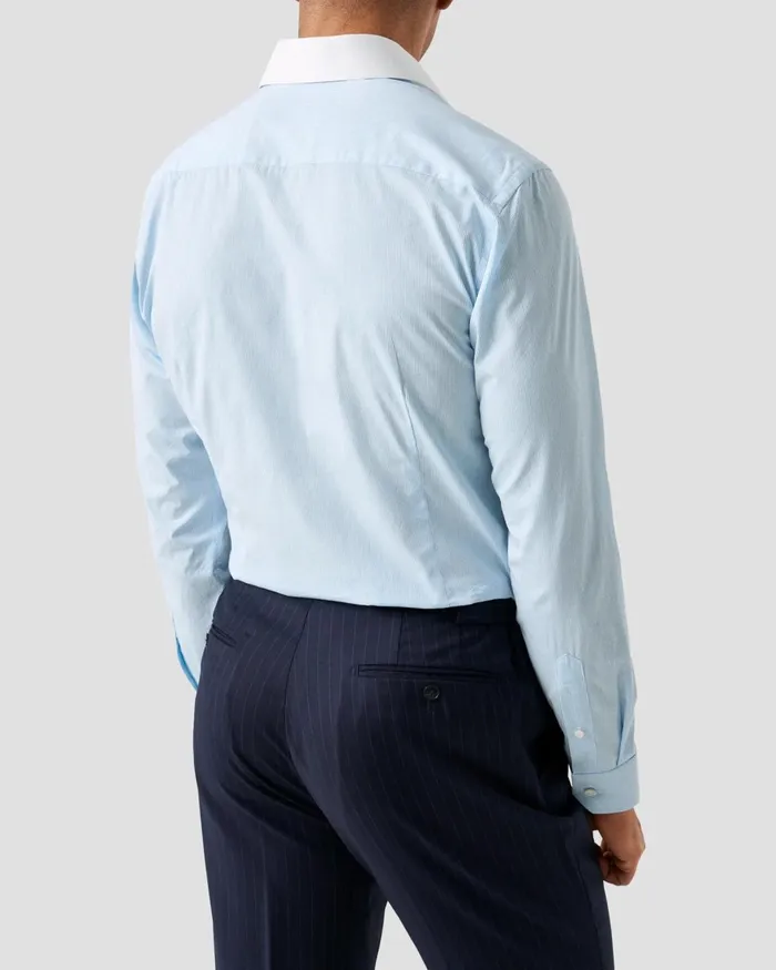 Men White Collar Fine Striped Shirt Blue Eton Dress Shirts Men White Collar Fine Striped Shirt Blue Eton Dress Shirts