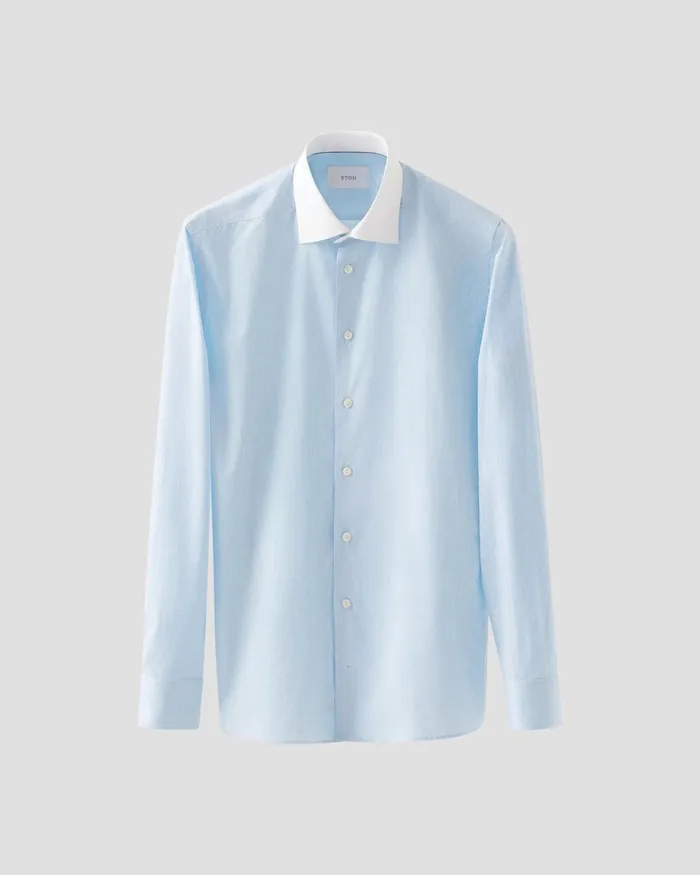 Men White Collar Fine Striped Shirt Blue Eton Dress Shirts Men White Collar Fine Striped Shirt Blue Eton Dress Shirts