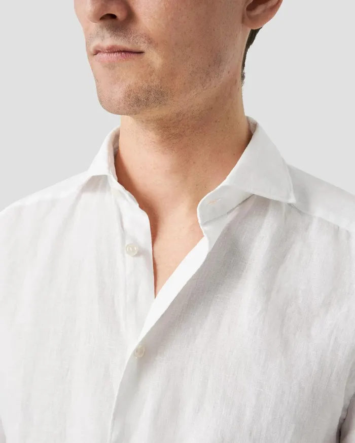 Men White Linen Shirt 8211 Short Sleeve White Eton Casual Shirts