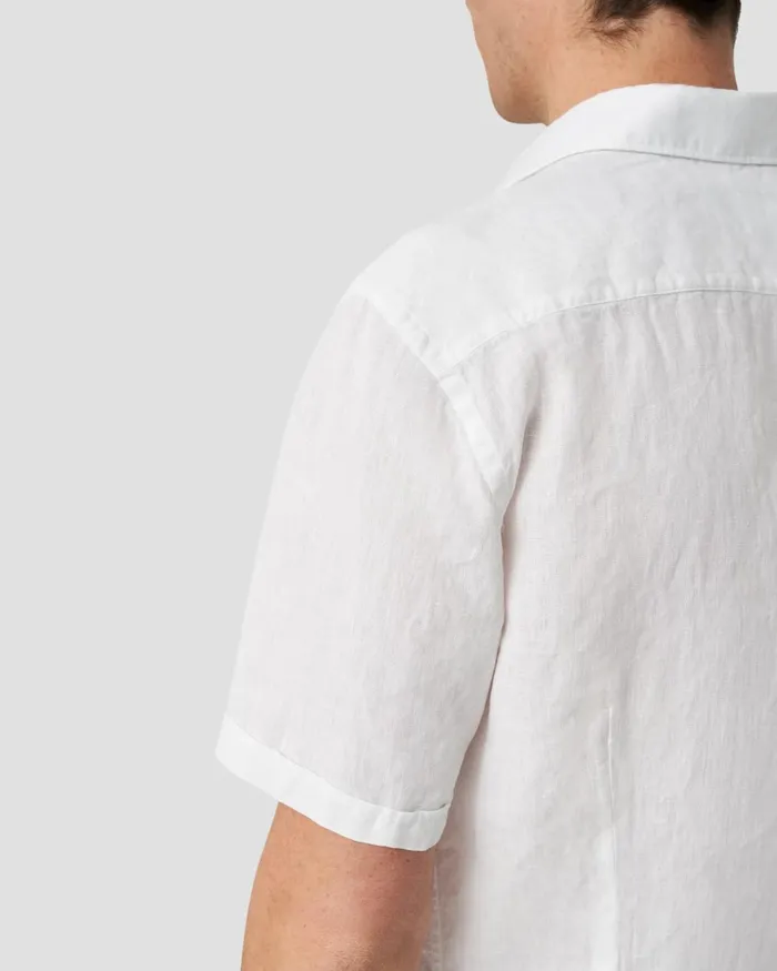 Men White Linen Shirt 8211 Short Sleeve White Eton Casual Shirts