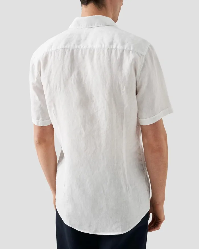 Men White Linen Shirt 8211 Short Sleeve White Eton Casual Shirts