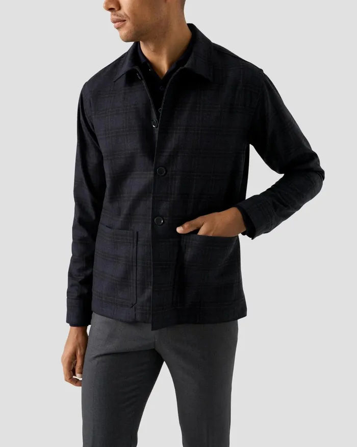 Men Wool Cashmere Overshirt Blue Eton Overshirts