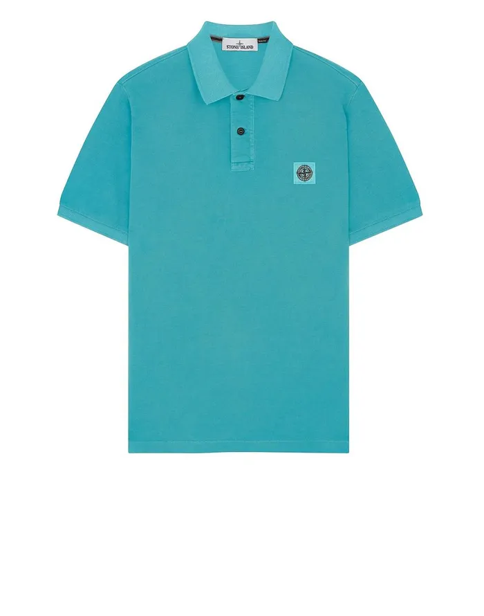 Mens 22S67 Pigment Dye Short Sleeve Polo Shirt In Aqua Stone Island Polo Shirts Mens 22S67 Pigment Dye Short Sleeve Polo Shirt In Aqua Stone Island Polo Shirts