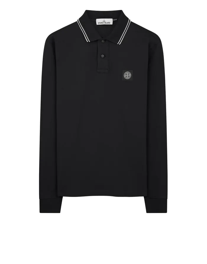 Mens 2Ss18 Long Sleeve Polo Shirt In Black Stone Island Polo Shirts