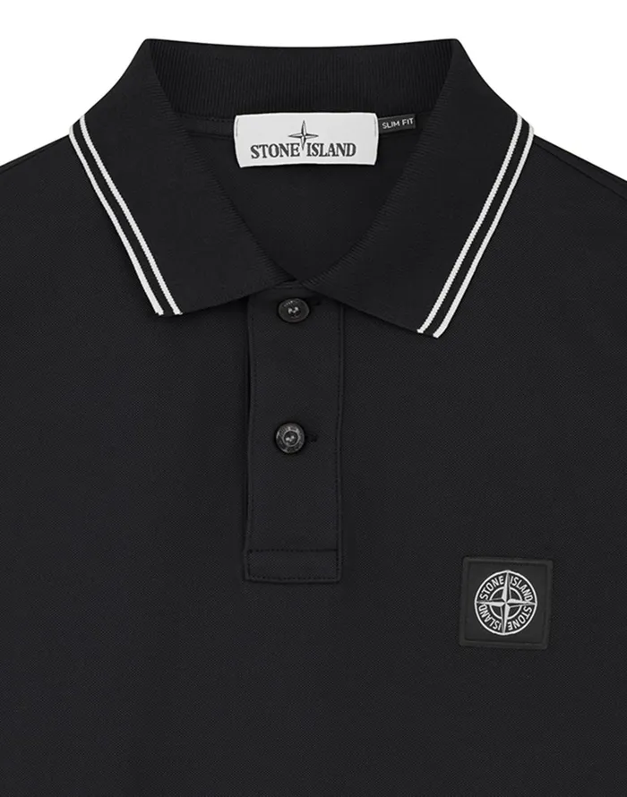 Mens 2Ss18 Long Sleeve Polo Shirt In Black Stone Island Polo Shirts