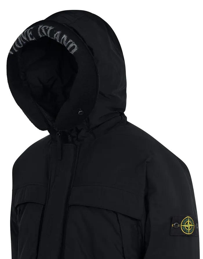 Mens 40626 Micro Reps Down Hooded Jacket In Black Stone Island Coats 038 Jackets