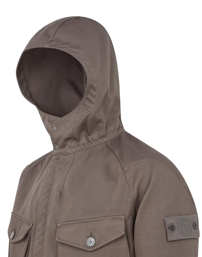 Mens 441F1 Raso Gommato Double Ghost Piece Hooded Jacket In Smoky Grey Stone Island Coats 038 Jackets