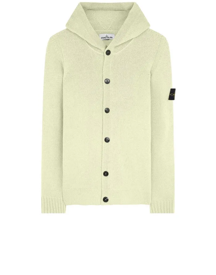 Mens 506A3 Hooded Knitted Cardigan In Butter Stone Island Knitwear