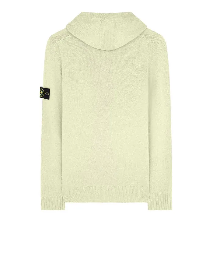 Mens 506A3 Hooded Knitted Cardigan In Butter Stone Island Knitwear