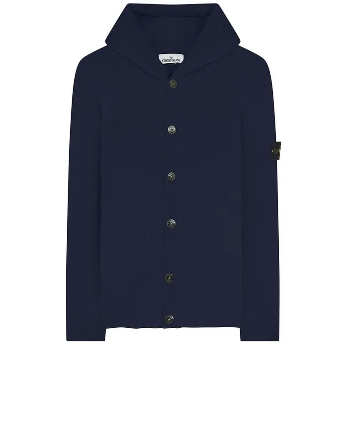 Mens 506A3 Hooded Knitted Cardigan In Navy Stone Island Knitwear