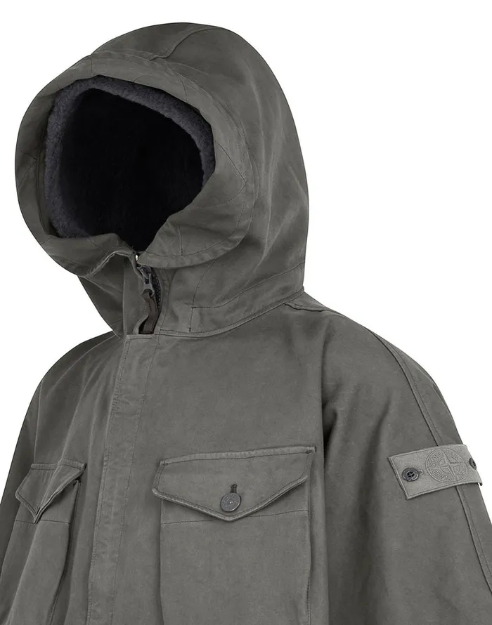 Mens 717F1 Raso Gommato Double Ghost Piece Hooded Cape In Smoky Grey Stone Island Coats 038 Jackets