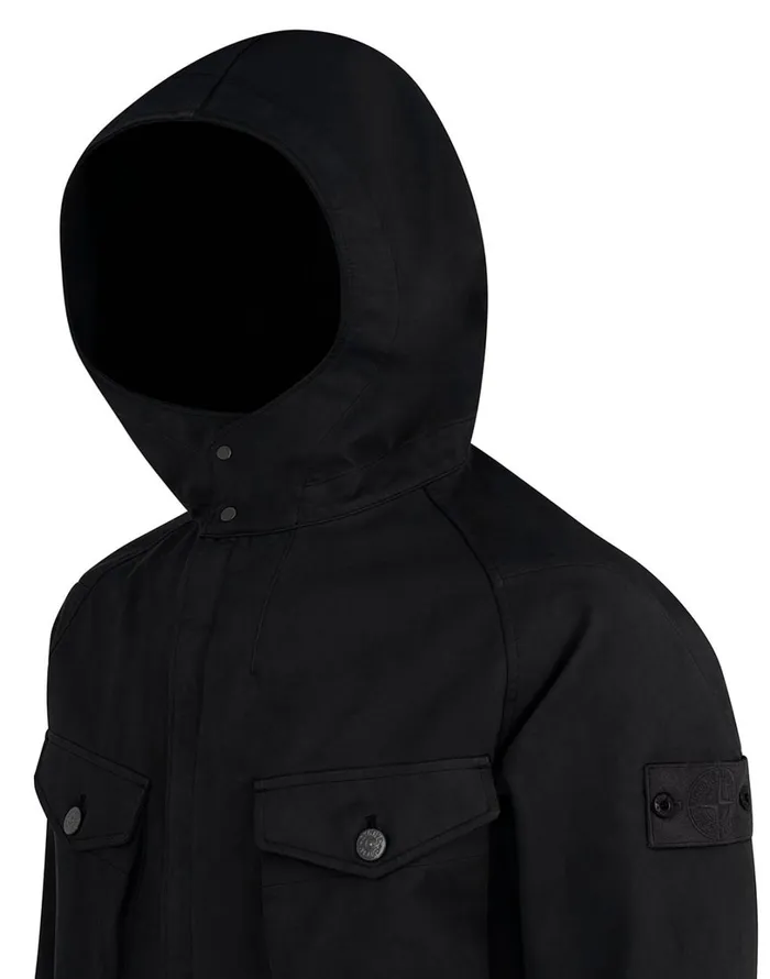 Mens Coats and Jackets Stone Island 441F1 Raso Gommato Double Ghost Piece Hooded Jacket In BlackJackets Black