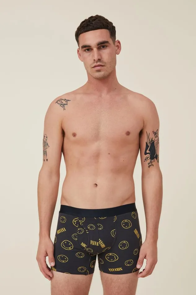 Mens Special Edition Trunks Lcn Mt Washed Blacknirvana Smiley Men Cotton On Socks and Underwear