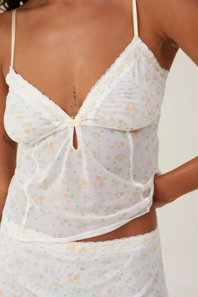 Mesh Cami Follie Floral Cream Women Cotton On Tops
