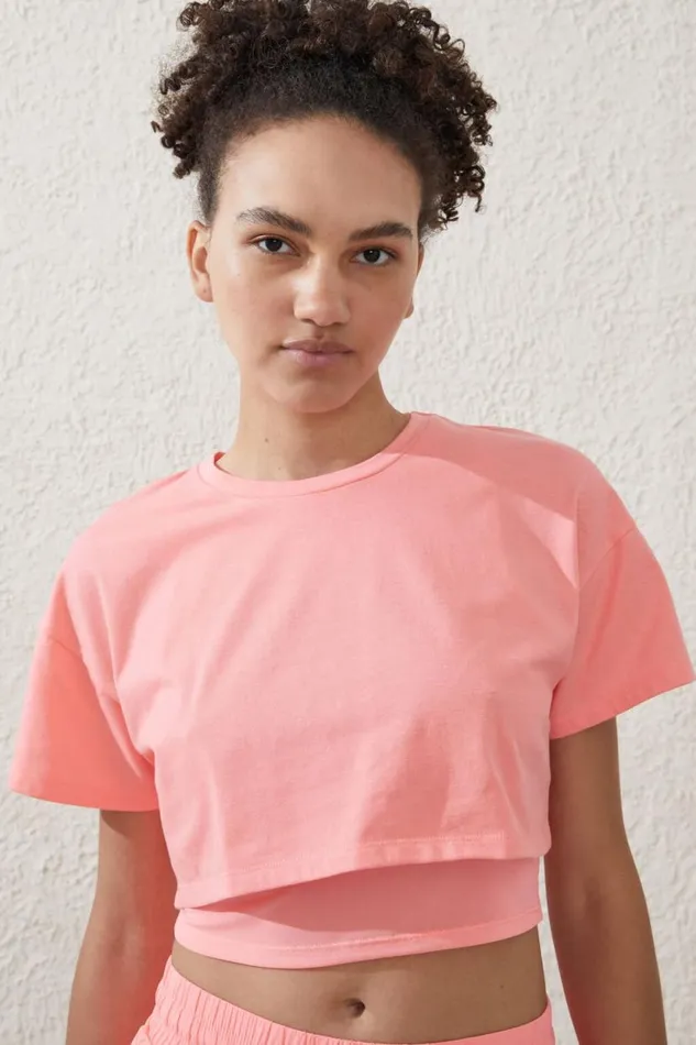 Mesh Layered Tshirt Coral Dream Women Cotton On Tops