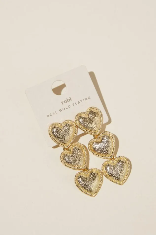 Mid Charm Earring Gold Plated Drop Trio Hammered Heart Women Cotton On Jewelry Mid Charm Earring Gold Plated Drop Trio Hammered Heart Women Cotton On Jewelry