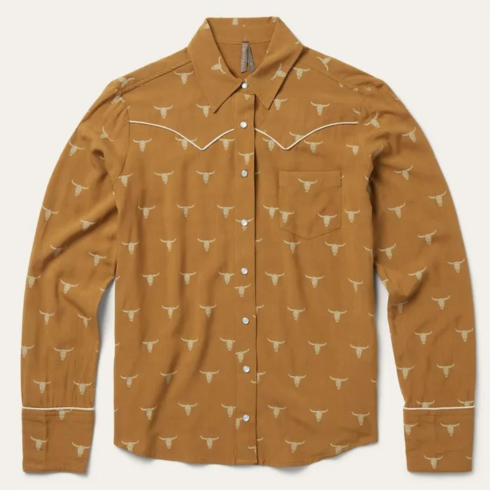 Mojave Longhorn Print Snap Western Shirt Brown Women Stetson Western Shirts