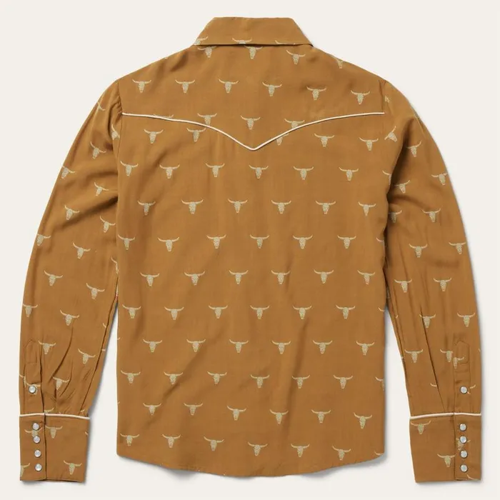 Mojave Longhorn Print Snap Western Shirt Brown Women Stetson Western Shirts