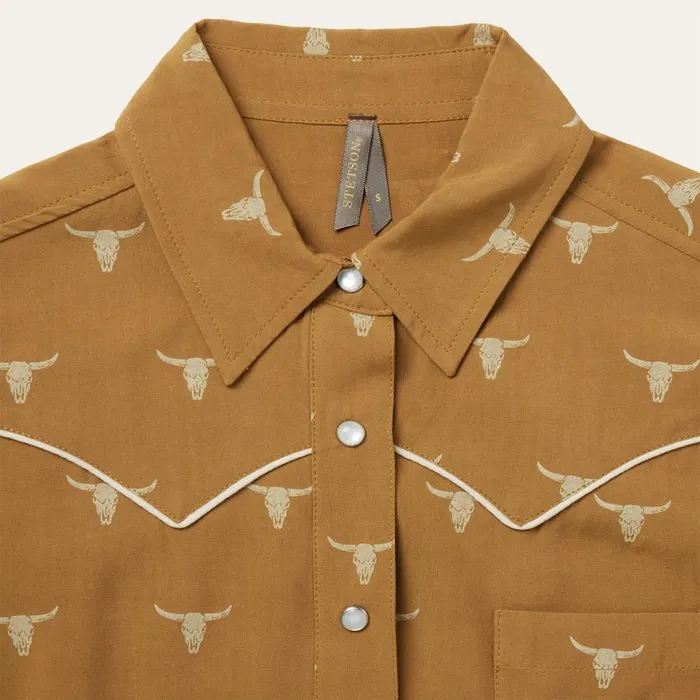 Mojave Longhorn Print Snap Western Shirt Brown Women Stetson Western Shirts