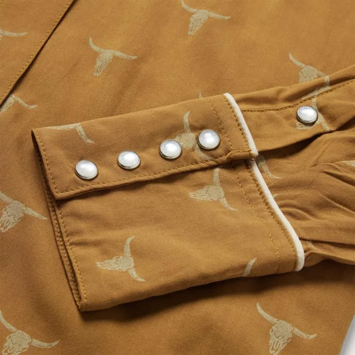 Mojave Longhorn Print Snap Western Shirt Brown Women Stetson Western Shirts