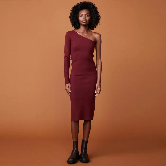MONROW DRESSES Supersoft Sweater Knit One Shoulder Dress Rhubarb 8211 Shop