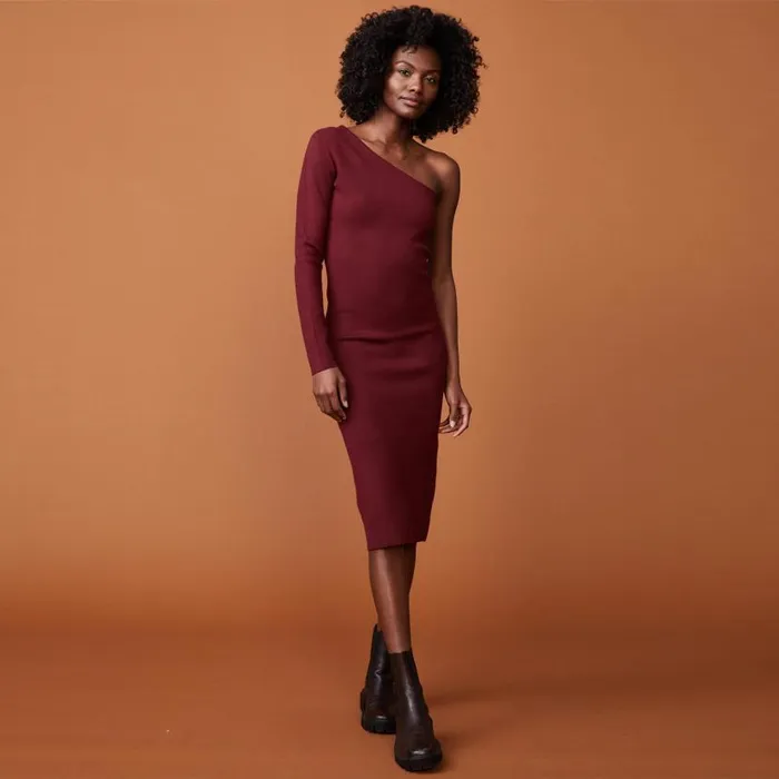 MONROW DRESSES Supersoft Sweater Knit One Shoulder Dress Rhubarb 8211 Shop