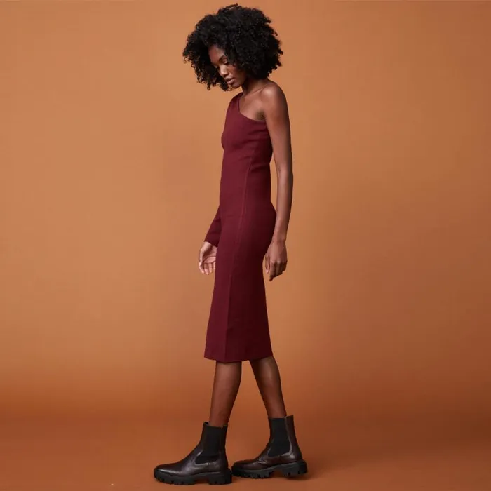 MONROW DRESSES Supersoft Sweater Knit One Shoulder Dress Rhubarb 8211 Shop