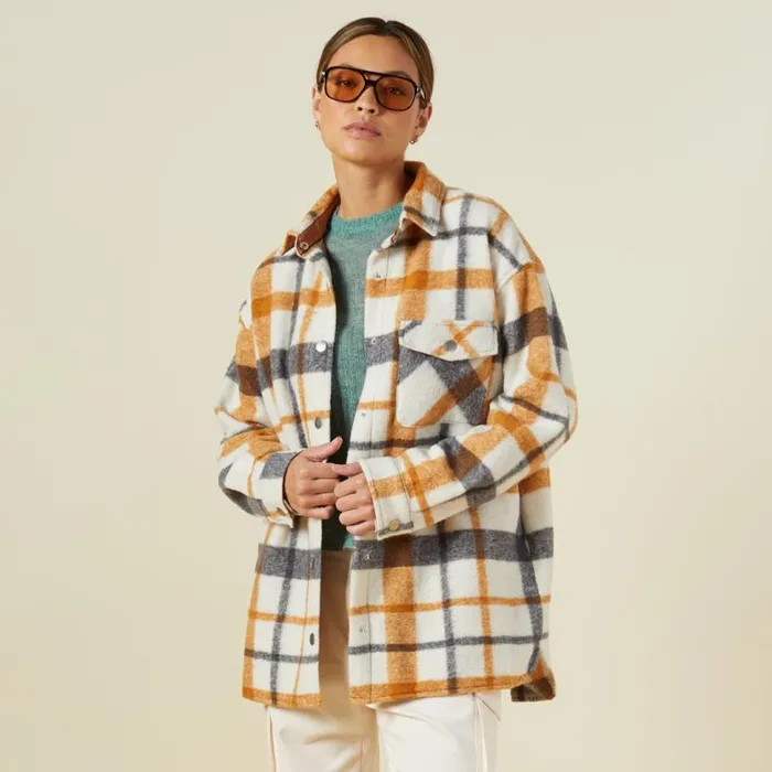 MONROW JACKETS Plaid Shacket Blacknatcamel 8211 Shop
