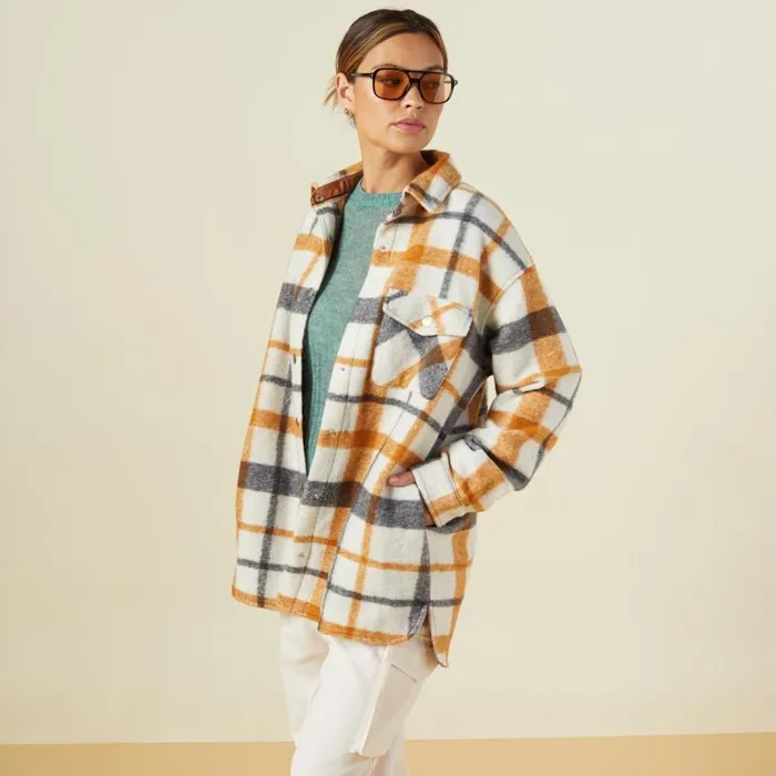 MONROW JACKETS Plaid Shacket Blacknatcamel 8211 Shop