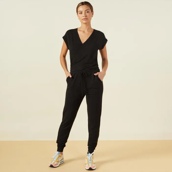 MONROW JUMPSUITS Supersoft Wrapped Jumpsuit Black 8211 Shop