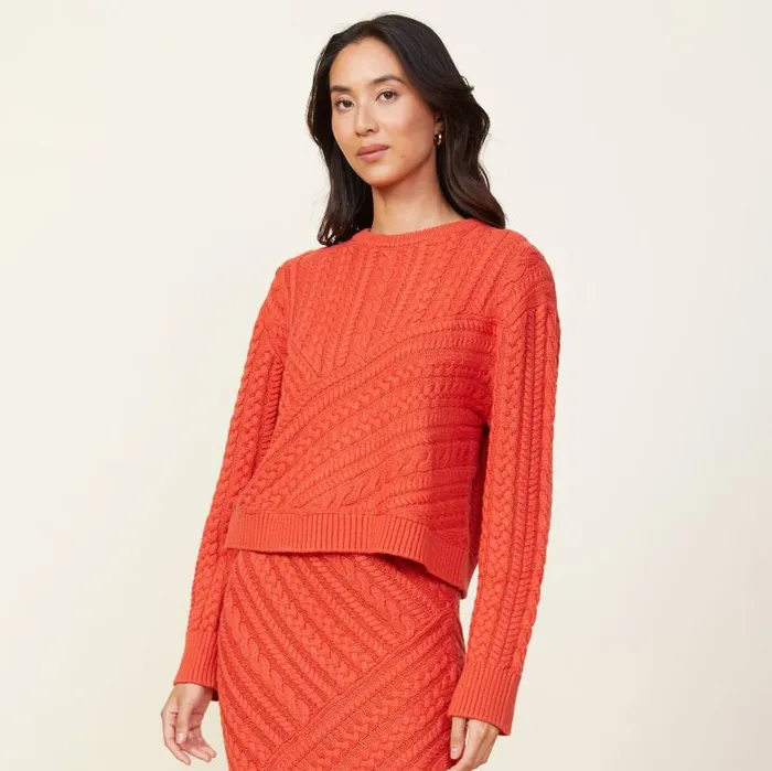 MONROW KNITS Merino Wool Cable Knit Sweater Red Clay 8211 Shop