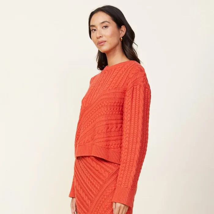 MONROW KNITS Merino Wool Cable Knit Sweater Red Clay 8211 Shop