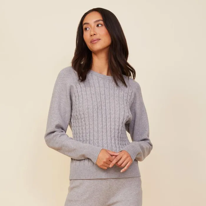 MONROW KNITS Soft Knit Cable Sweater Heather Grey 8211 Shop
