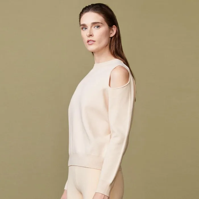 MONROW KNITS Supersoft Sweater Knit Cut Out Sweatshirt Off White 8211 Shop