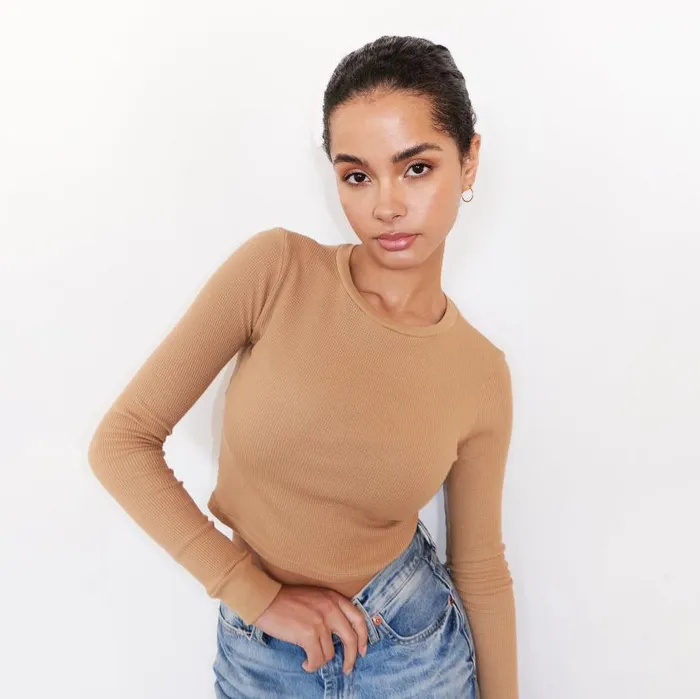 MONROW LONG SLEEVE Baby Thermal Cropped Long Sleeve Latte 8211 Shop