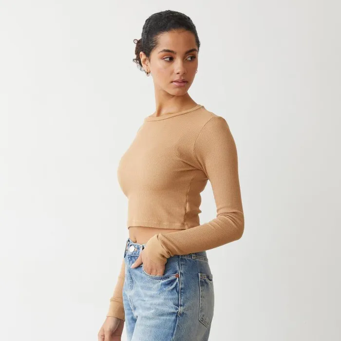 MONROW LONG SLEEVE Baby Thermal Cropped Long Sleeve Latte 8211 Shop