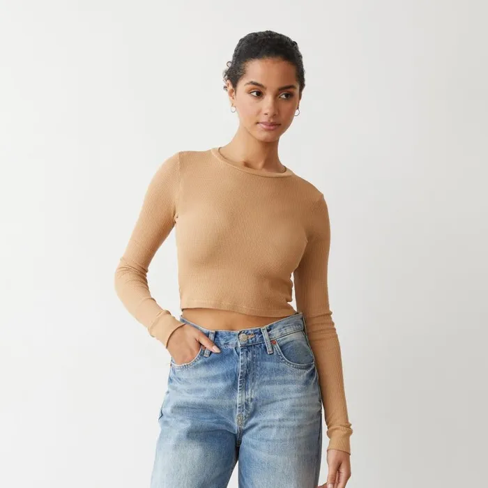 MONROW LONG SLEEVE Baby Thermal Cropped Long Sleeve Latte 8211 Shop