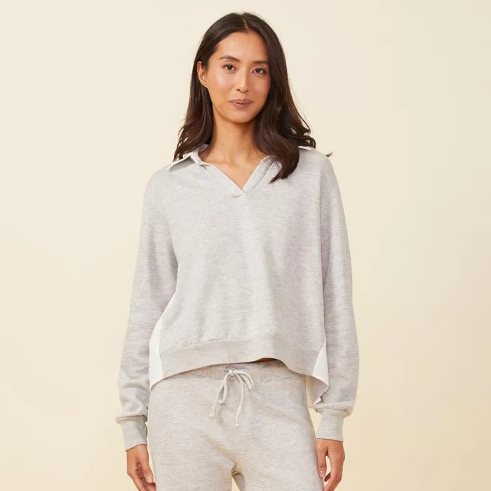 MONROW LONG SLEEVE Poplin Mix Collar Sweatshirt Heather Grey 8211 Shop