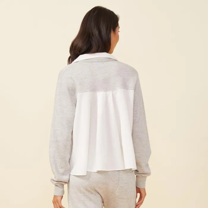 MONROW LONG SLEEVE Poplin Mix Collar Sweatshirt Heather Grey 8211 Shop