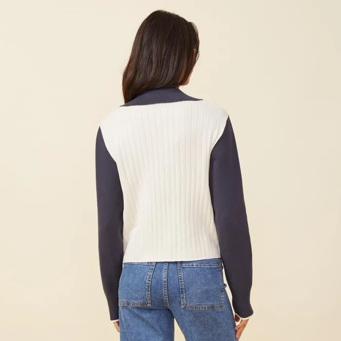 MONROW LONG SLEEVE Soft Knit Colorblock Polo Ivoryblue Black 8211 Shop