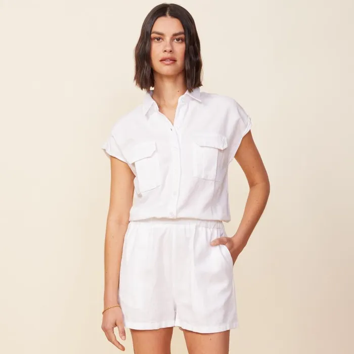 MONROW ROMPERS Cotton Twill Pocket Romper 8211 WHITE White 8211 Shop