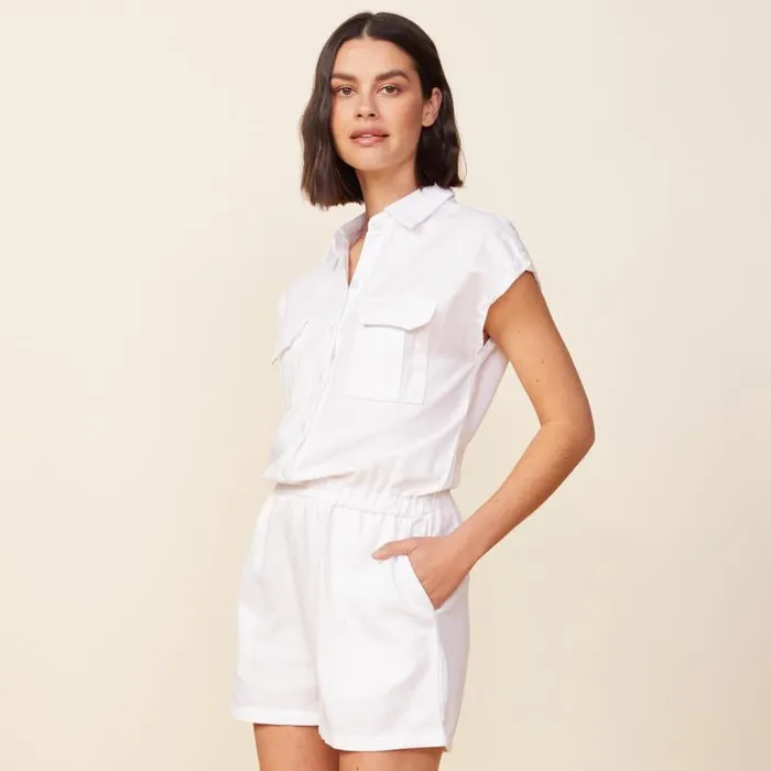 MONROW ROMPERS Cotton Twill Pocket Romper 8211 WHITE White 8211 Shop