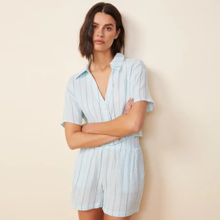 MONROW SHORTS Pinstripe Gauze Flowy Shorts Sea Foam 8211 Shop